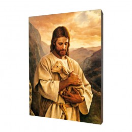 Obraz religijny na desce lipowej, Jezus Dobry Pasterz