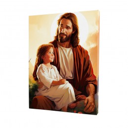 Pan Jezus i Mała Dziewczynka - Obraz Na Płótnie