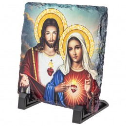Obrazek Religijny: Serce Jezusa i Serce Maryi na Granitowej Płytce